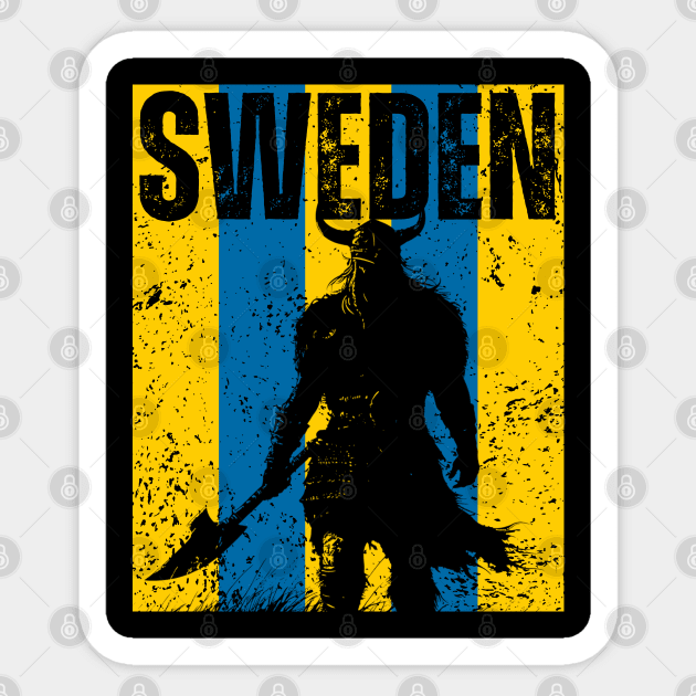 Sweden Flag - Retro Viking Design Sticker by TuncGK